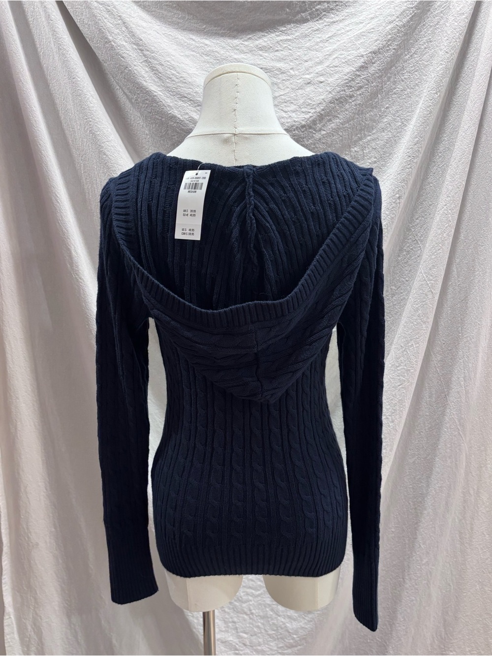 Hollister Cable Knit V Neck Hoodie Sweater Navy Blue Size Medium M NWT - Picture 3 of 10